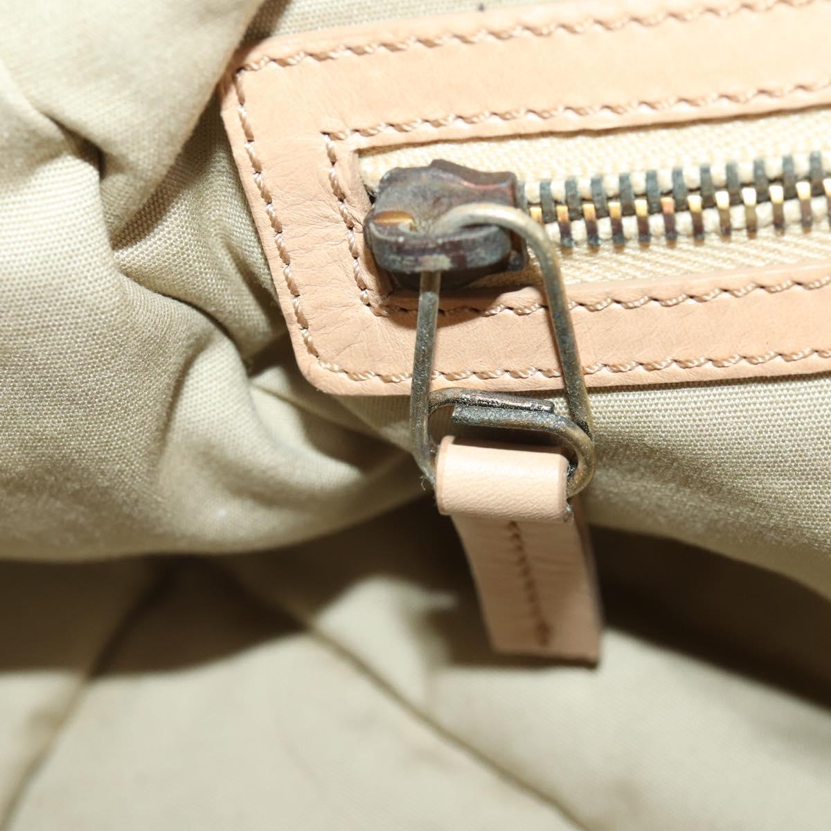 CELINE Hand Bag Leather Beige Gold Auth hk3694A