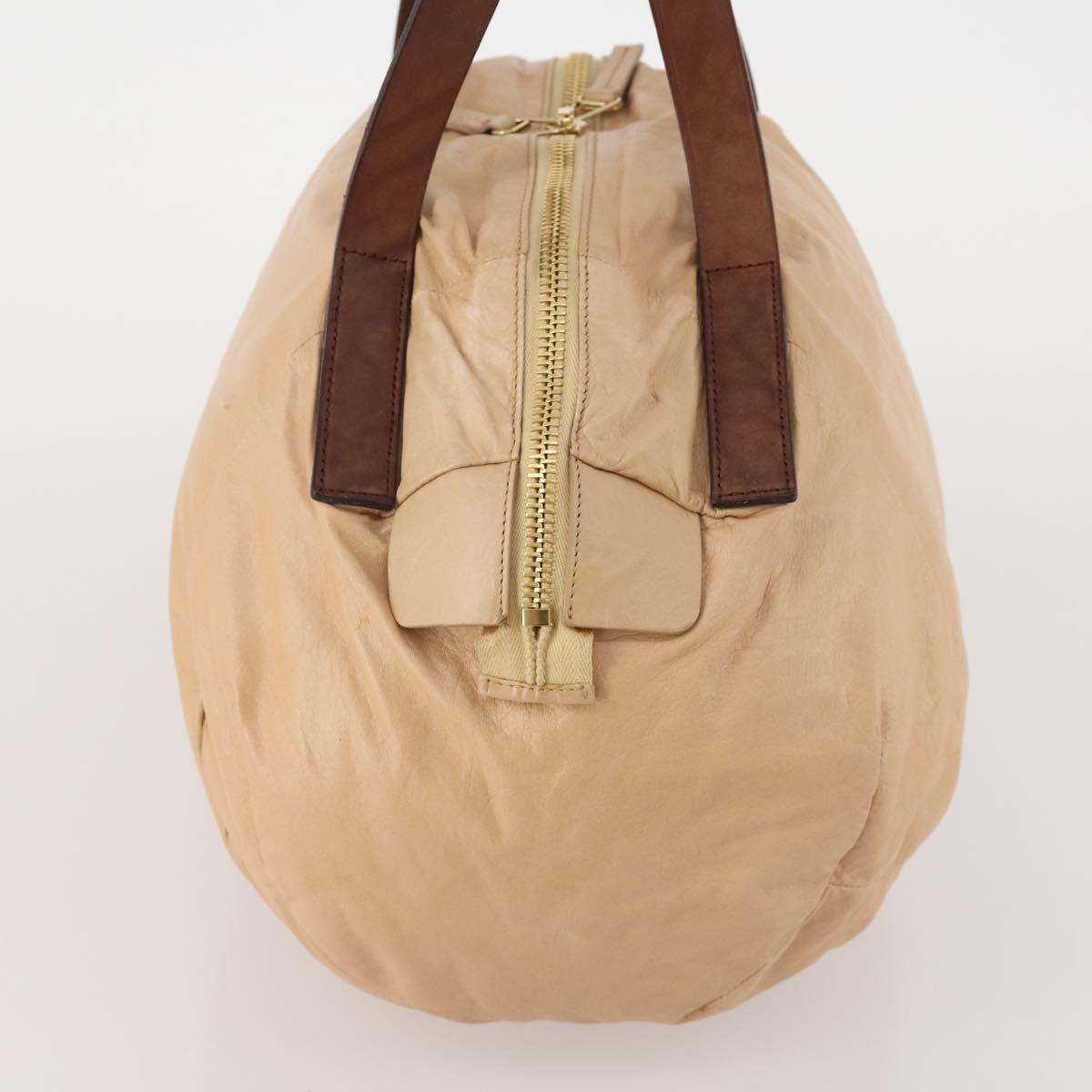 CELINE Hand Bag Leather Beige Gold Auth hk3694A