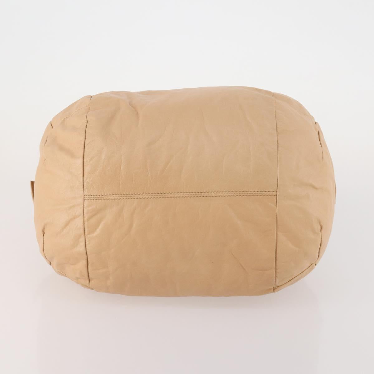CELINE Hand Bag Leather Beige Gold Auth hk3694A