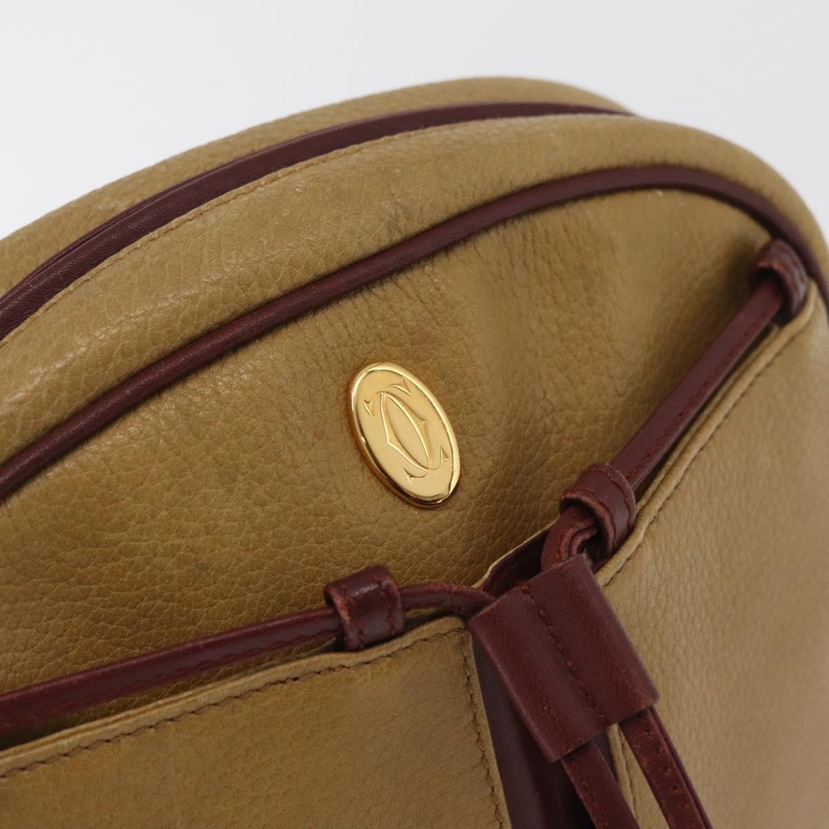 CARTIER Shoulder Bag Leather Beige Gold Auth hk3696A