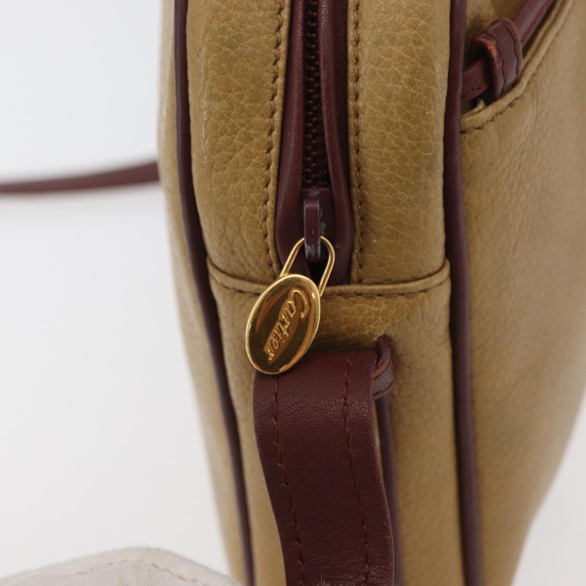 CARTIER Shoulder Bag Leather Beige Gold Auth hk3696A