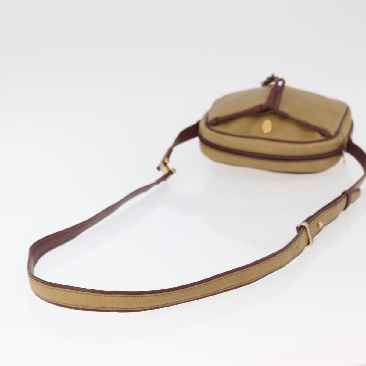 CARTIER Shoulder Bag Leather Beige Gold Auth hk3696A