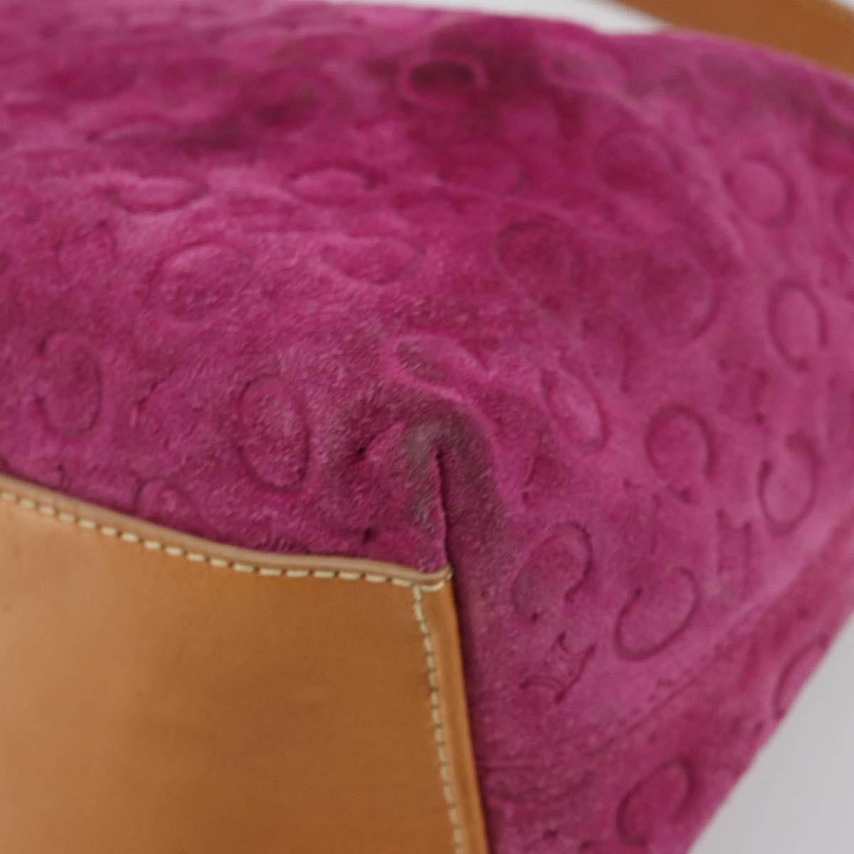 CELINE C Macadam Canvas Hand Bag Suede Pink Gold Auth hk3700A