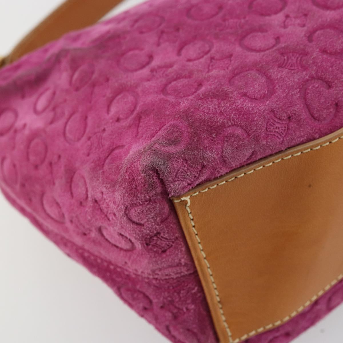 CELINE C Macadam Canvas Hand Bag Suede Pink Gold Auth hk3700A