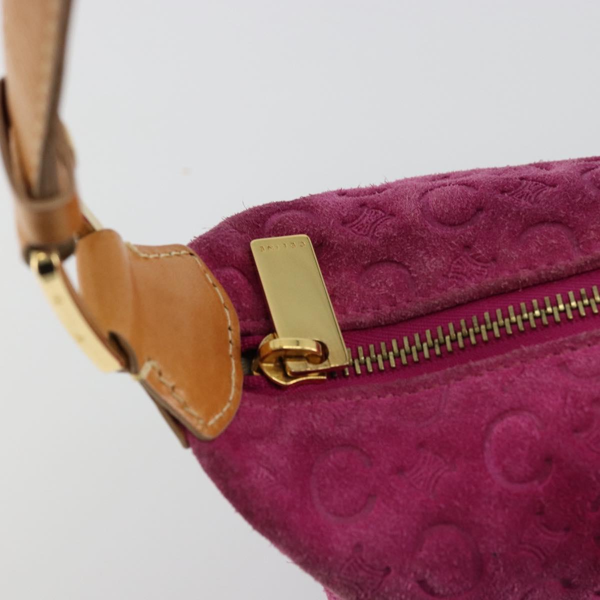 CELINE C Macadam Canvas Hand Bag Suede Pink Gold Auth hk3700A