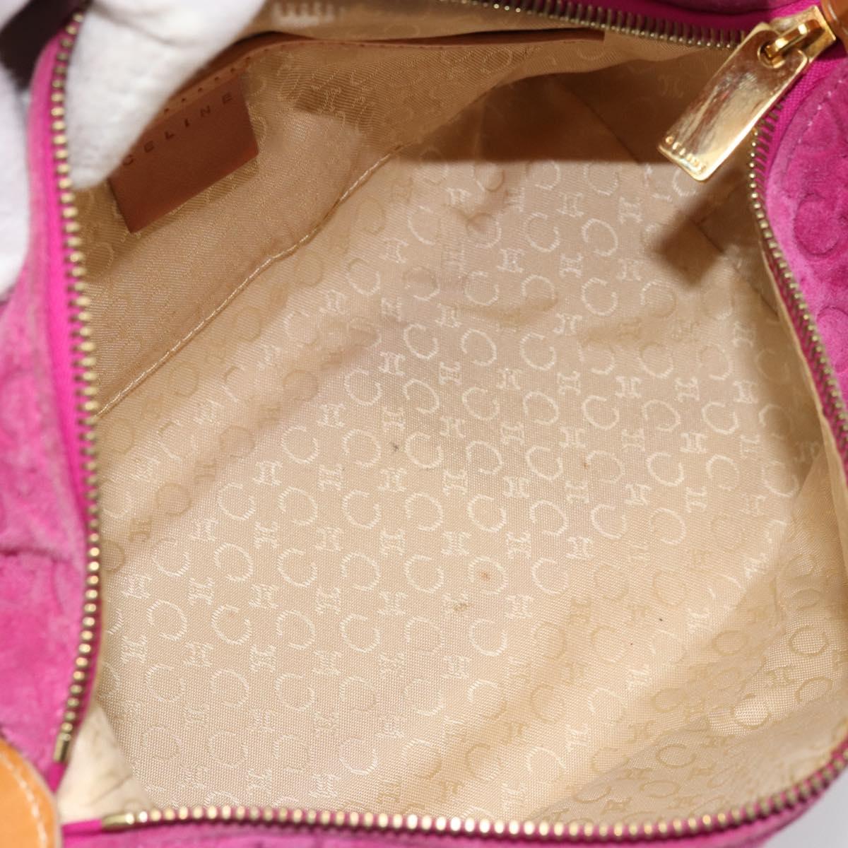 CELINE C Macadam Canvas Hand Bag Suede Pink Gold Auth hk3700A
