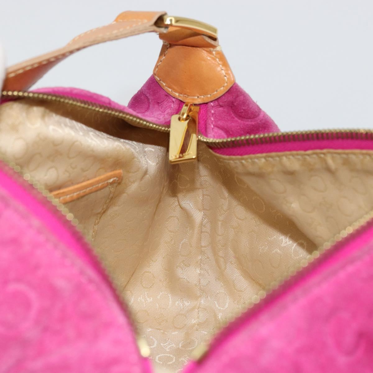CELINE C Macadam Canvas Hand Bag Suede Pink Gold Auth hk3700A