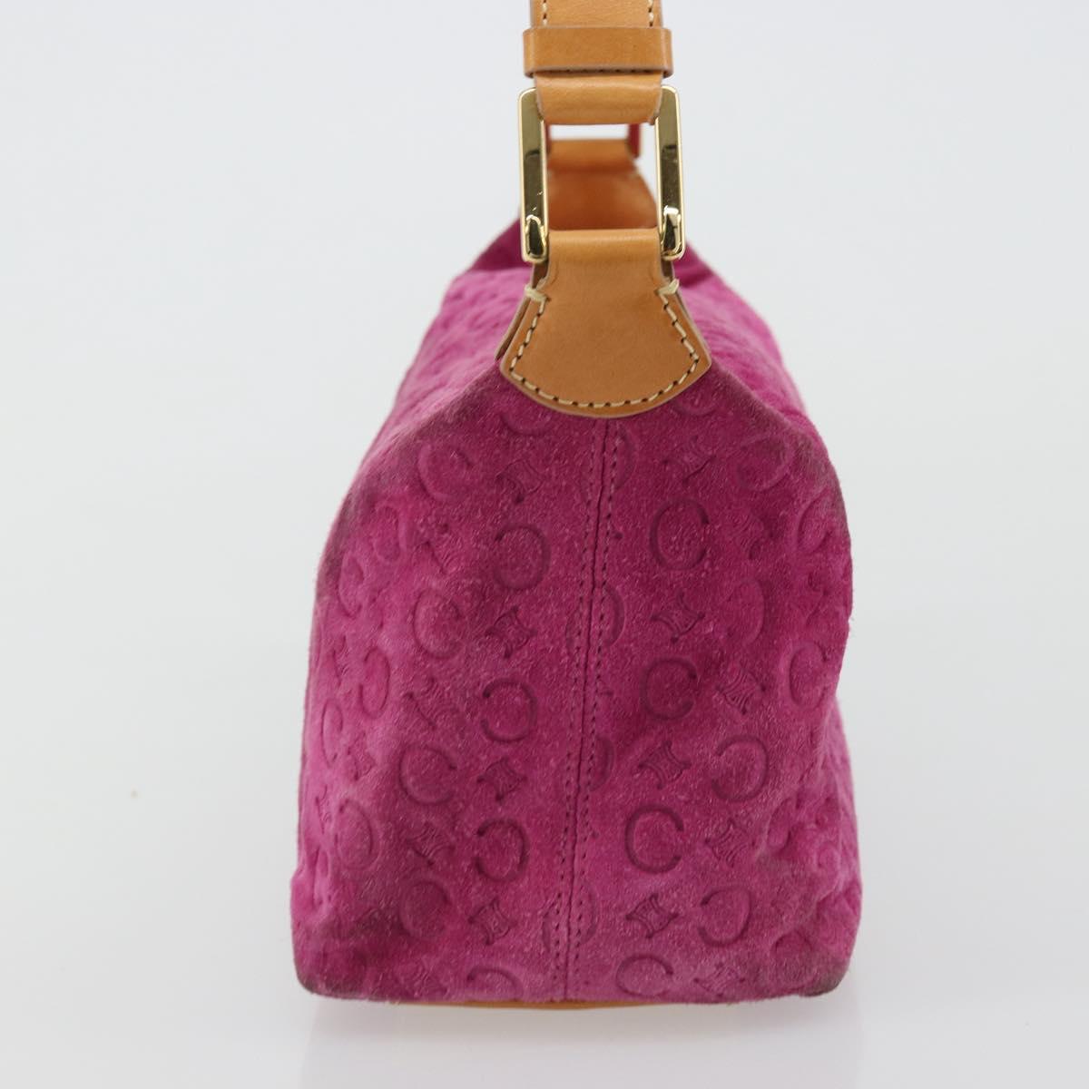 CELINE C Macadam Canvas Hand Bag Suede Pink Gold Auth hk3700A