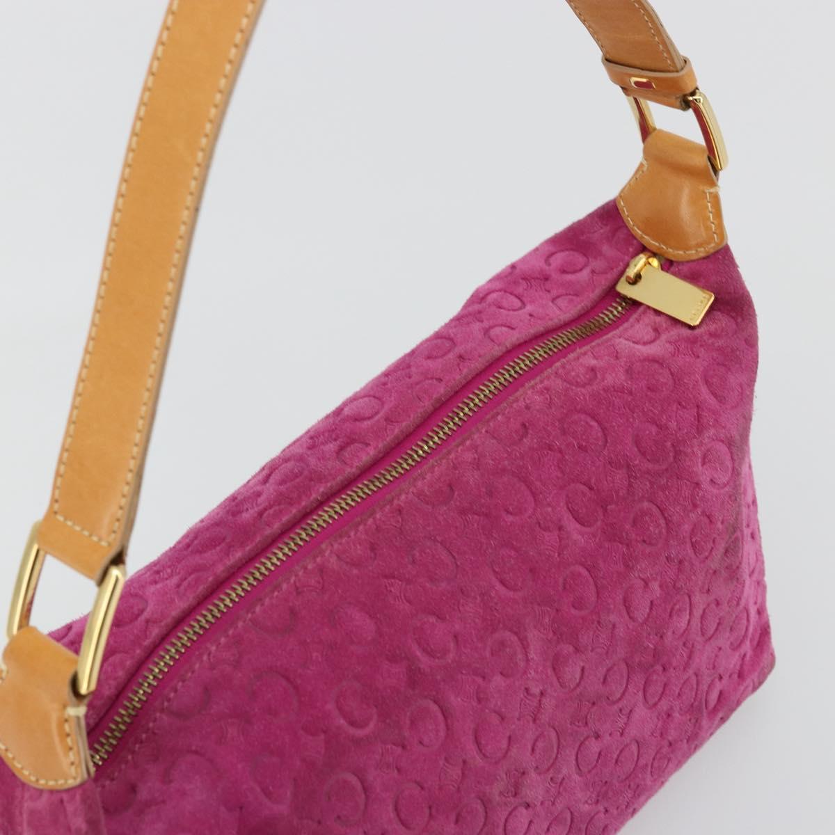 CELINE C Macadam Canvas Hand Bag Suede Pink Gold Auth hk3700A