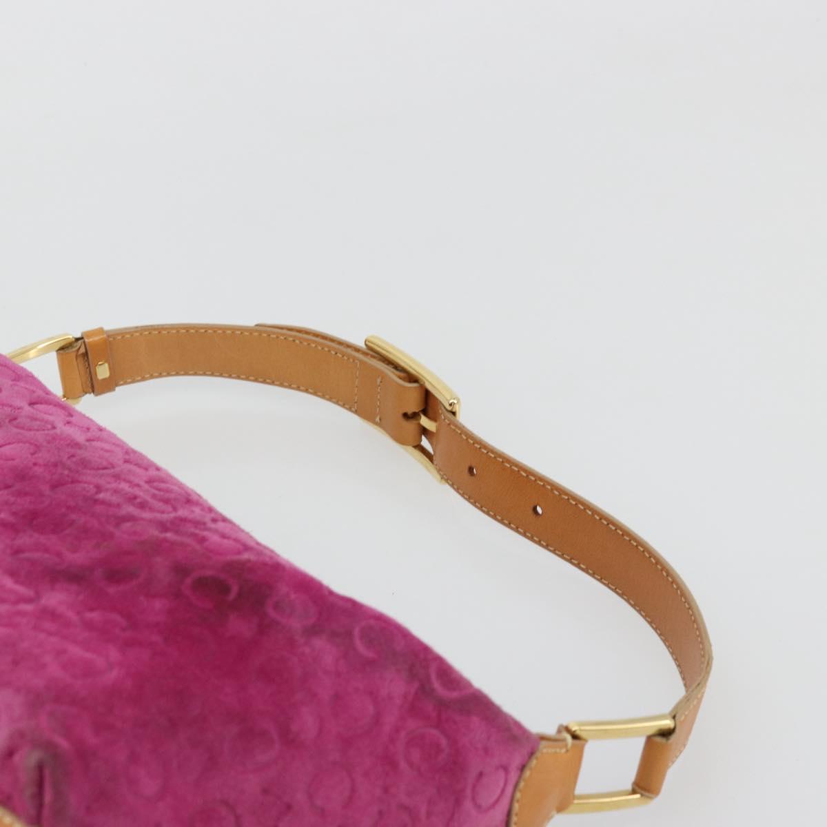 CELINE C Macadam Canvas Hand Bag Suede Pink Gold Auth hk3700A
