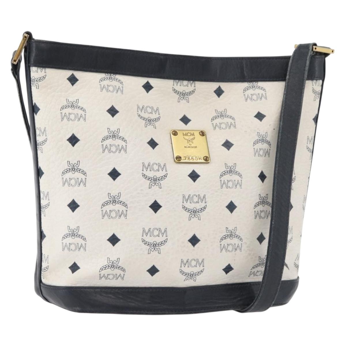 MCM Vicetos Logogram Shoulder Bag PVC White Gold Auth hk3702