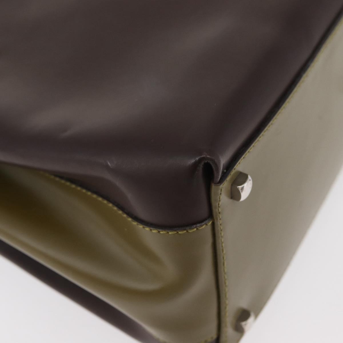 Salvatore Ferragamo Gancini Bag Patent leather 2way Brown Silver Auth hk3704