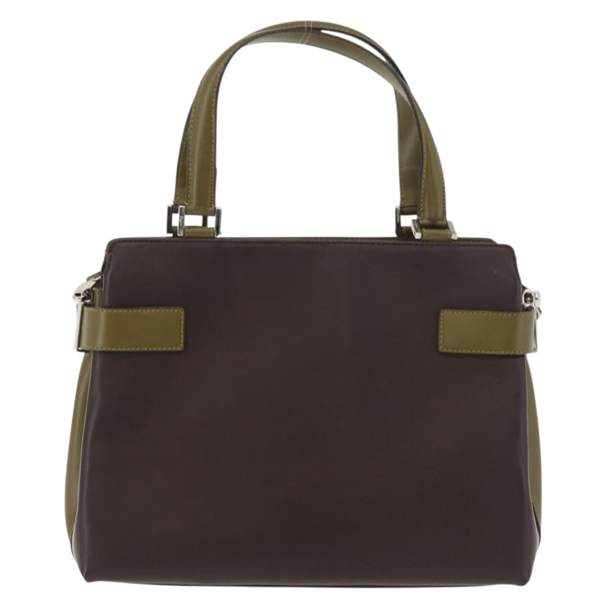 Salvatore Ferragamo Gancini Bag Patent leather 2way Brown Silver Auth hk3704