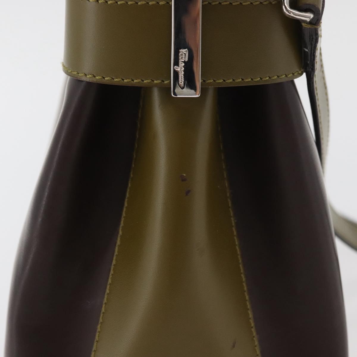 Salvatore Ferragamo Gancini Bag Patent leather 2way Brown Silver Auth hk3704