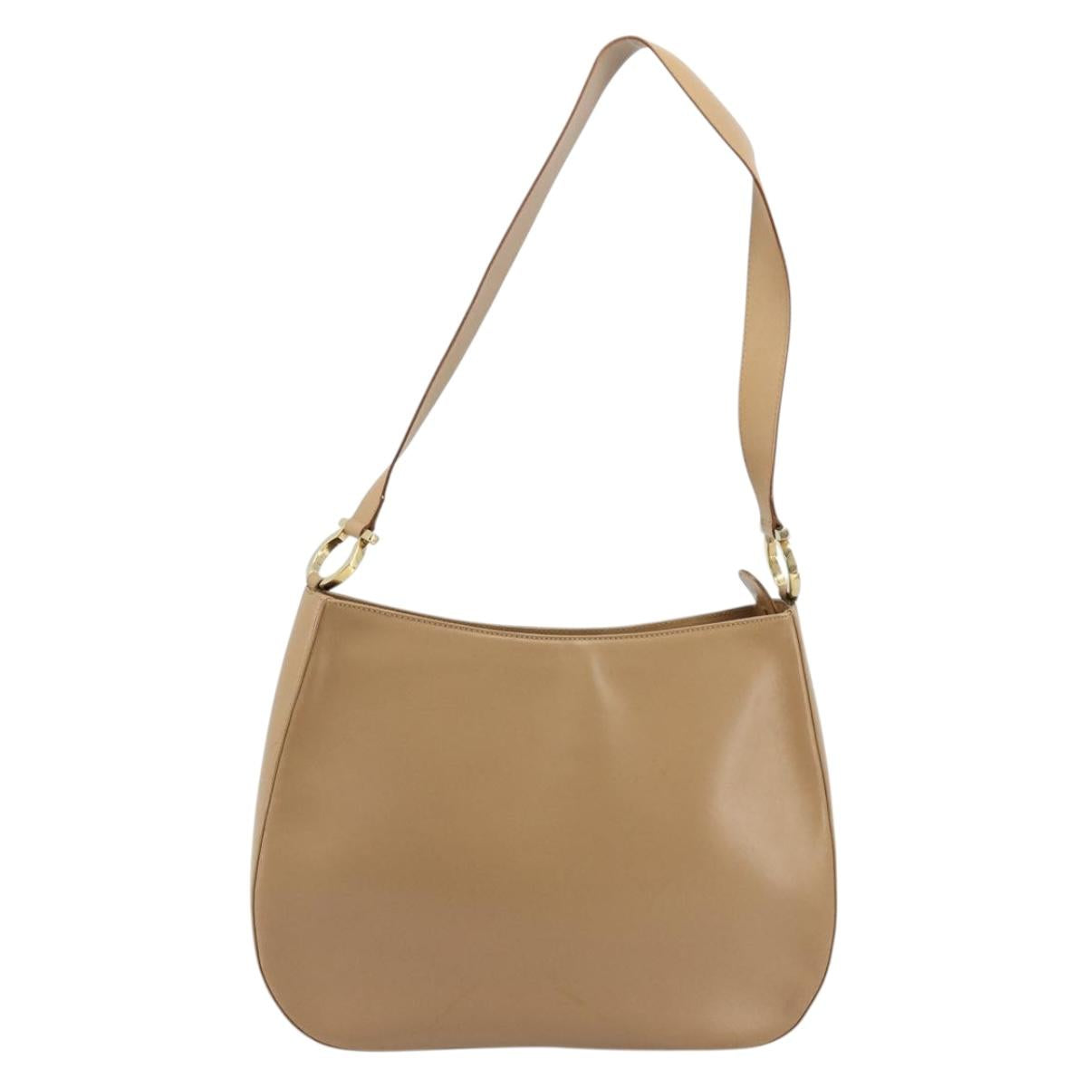 Salvatore Ferragamo Gancini Shoulder Bag Leather Beige Gold Auth hk3706