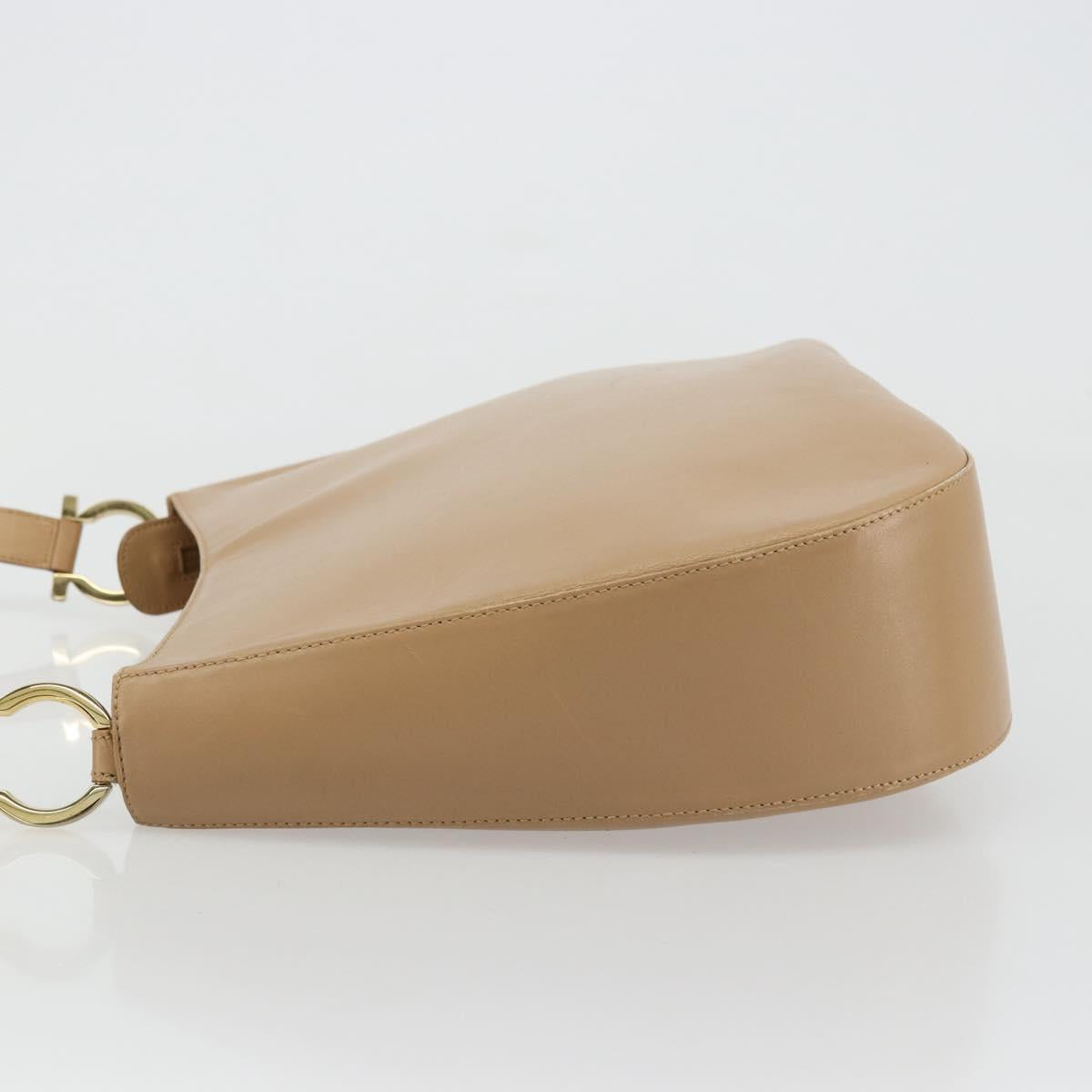 Salvatore Ferragamo Gancini Shoulder Bag Leather Beige Gold Auth hk3706