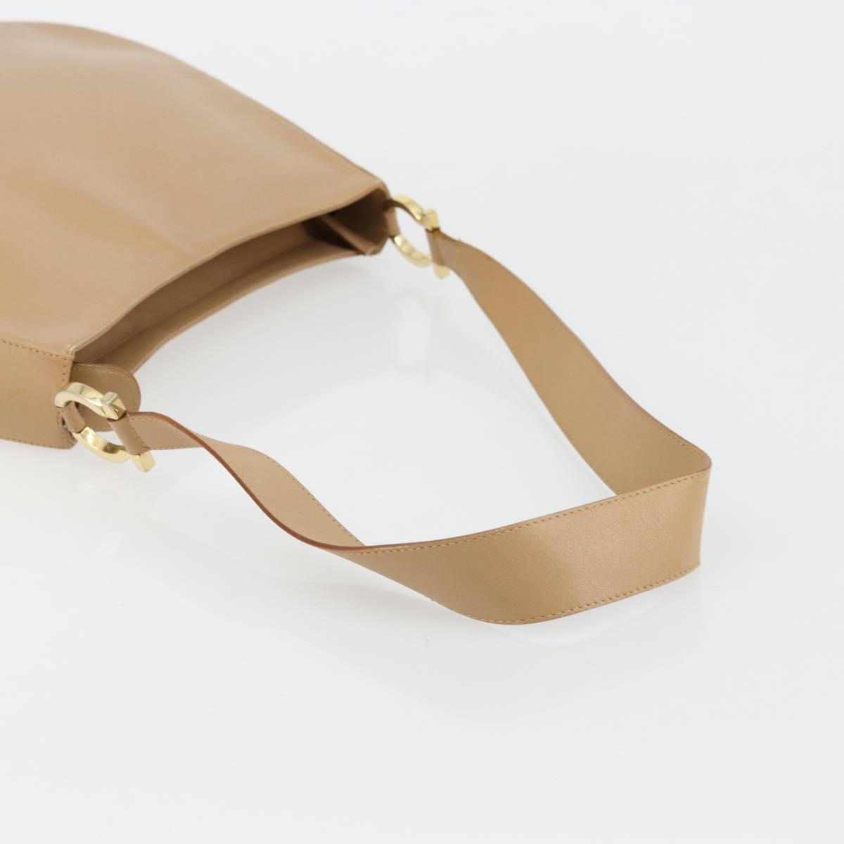Salvatore Ferragamo Gancini Shoulder Bag Leather Beige Gold Auth hk3706