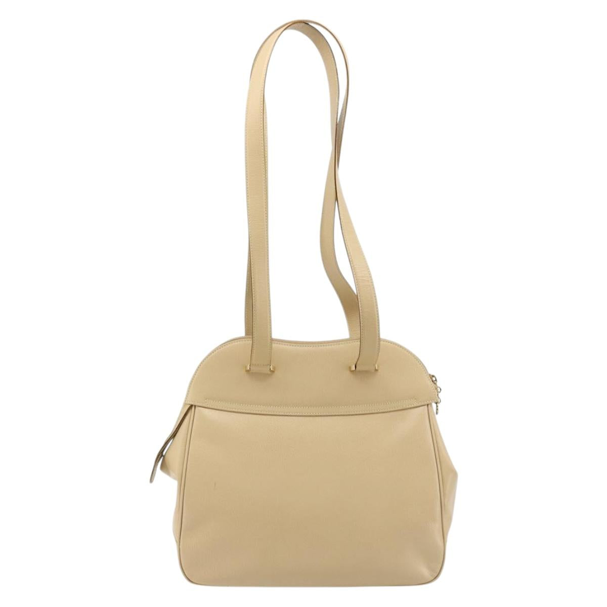Salvatore Ferragamo Gancini Tote Bag Leather Beige Gold Auth hk3707