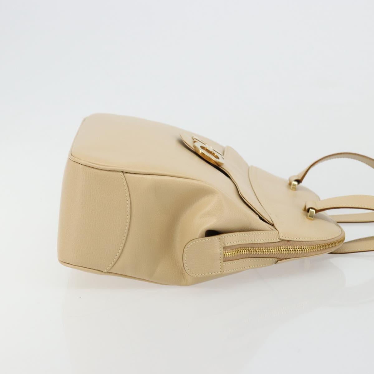 Salvatore Ferragamo Gancini Tote Bag Leather Beige Gold Auth hk3707