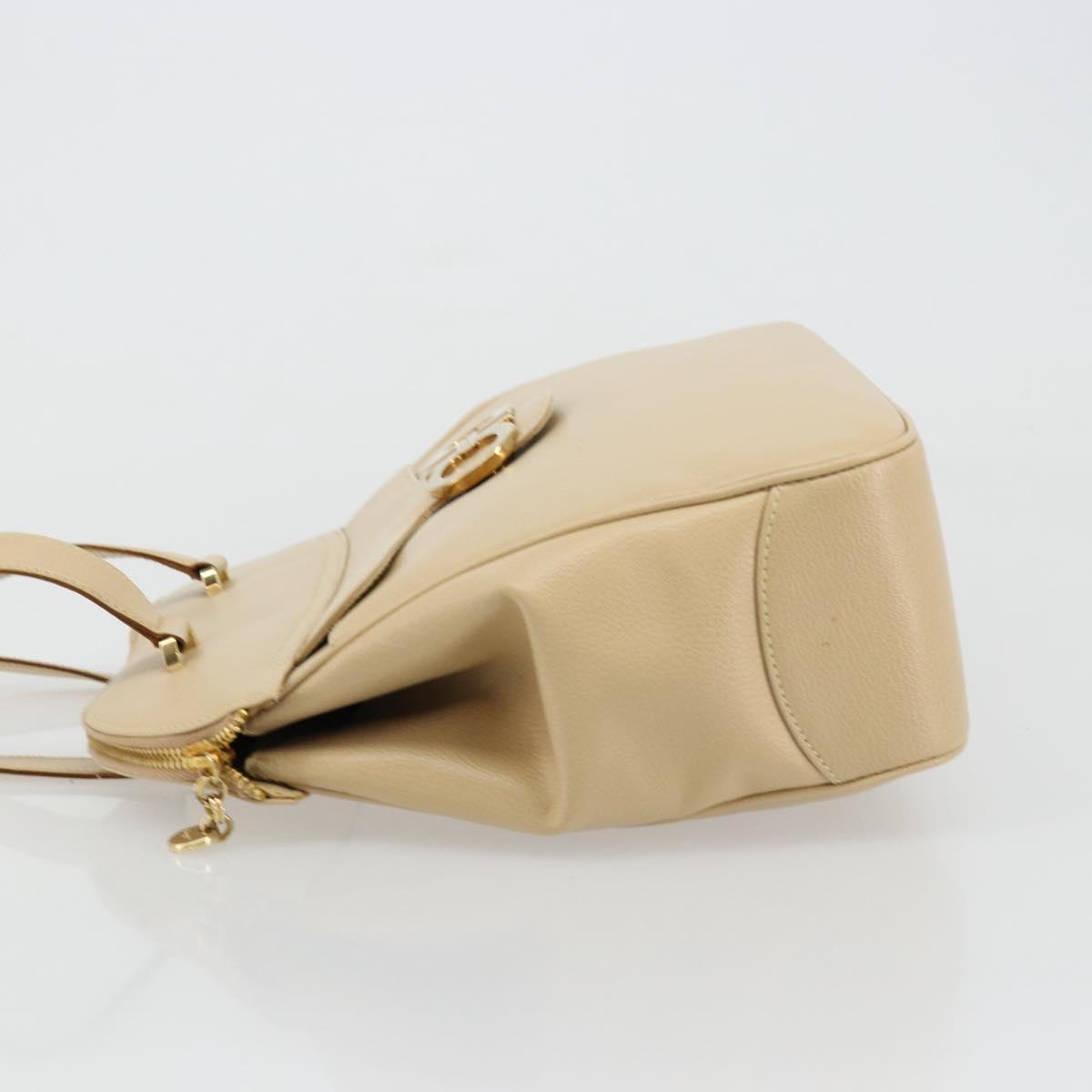 Salvatore Ferragamo Gancini Tote Bag Leather Beige Gold Auth hk3707