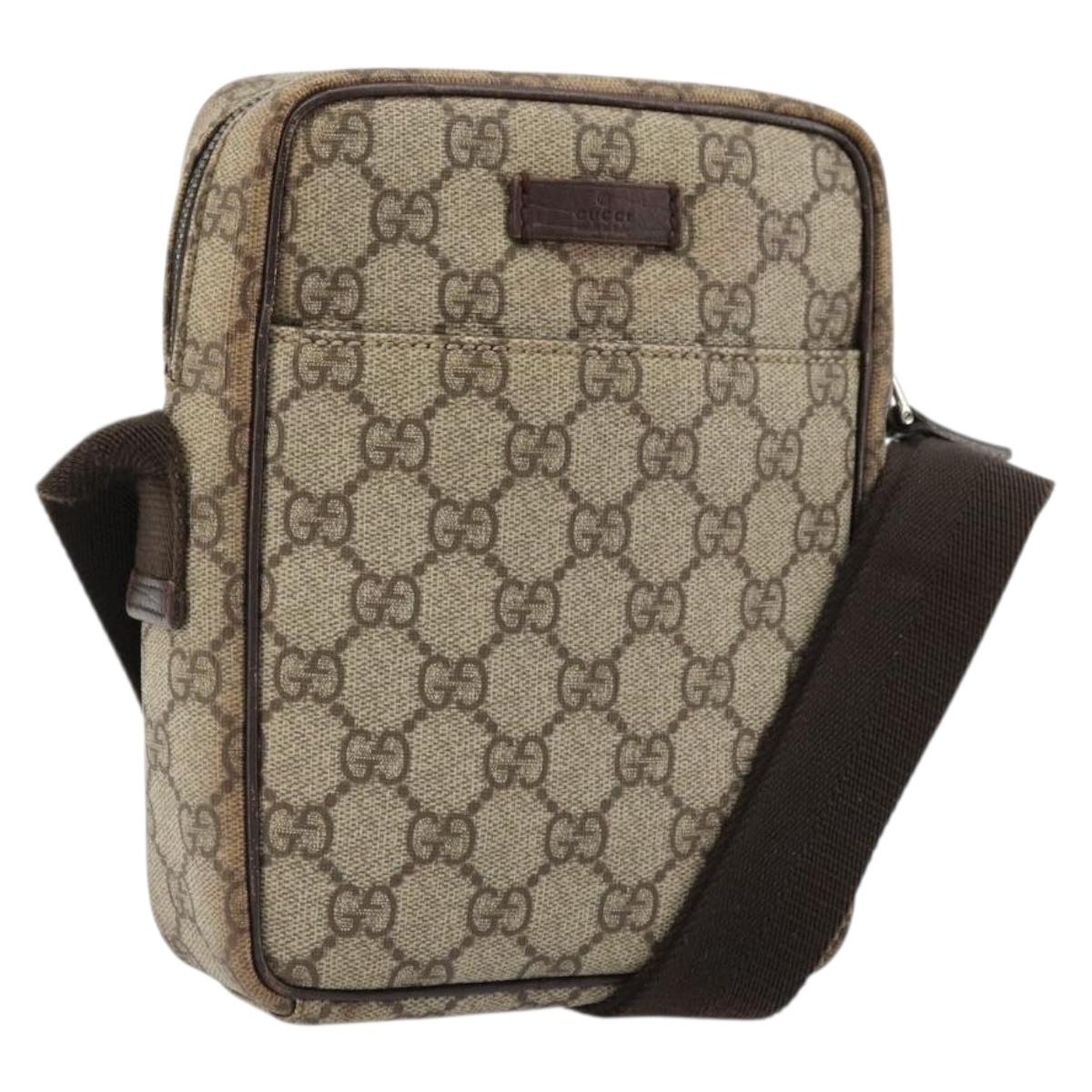 GUCCI GG Supreme Shoulder Bag PVC Beige Silver 122754 Auth hk3711