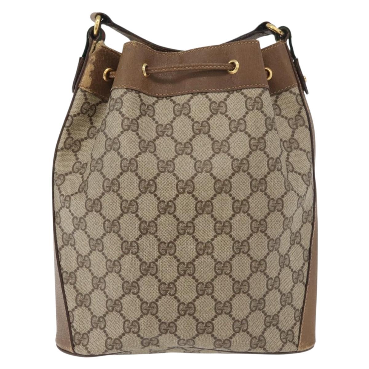 GUCCI GG Supreme Web Sherry Line Shoulder Bag PVC Beige Gold Red Auth hk3712