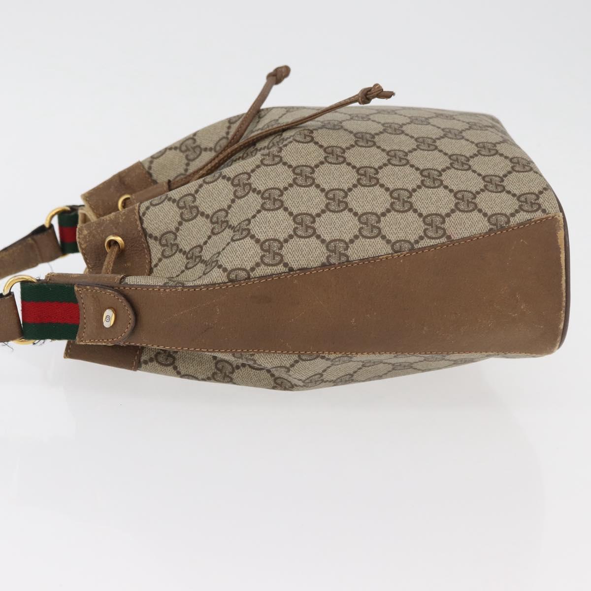 GUCCI GG Supreme Web Sherry Line Shoulder Bag PVC Beige Gold Red Auth hk3712