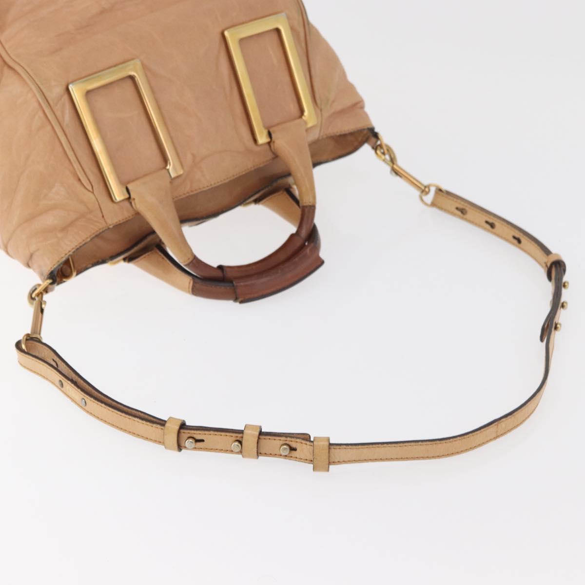 Chloe Etel Hand Bag Leather 2way Beige Gold Auth hk3719A