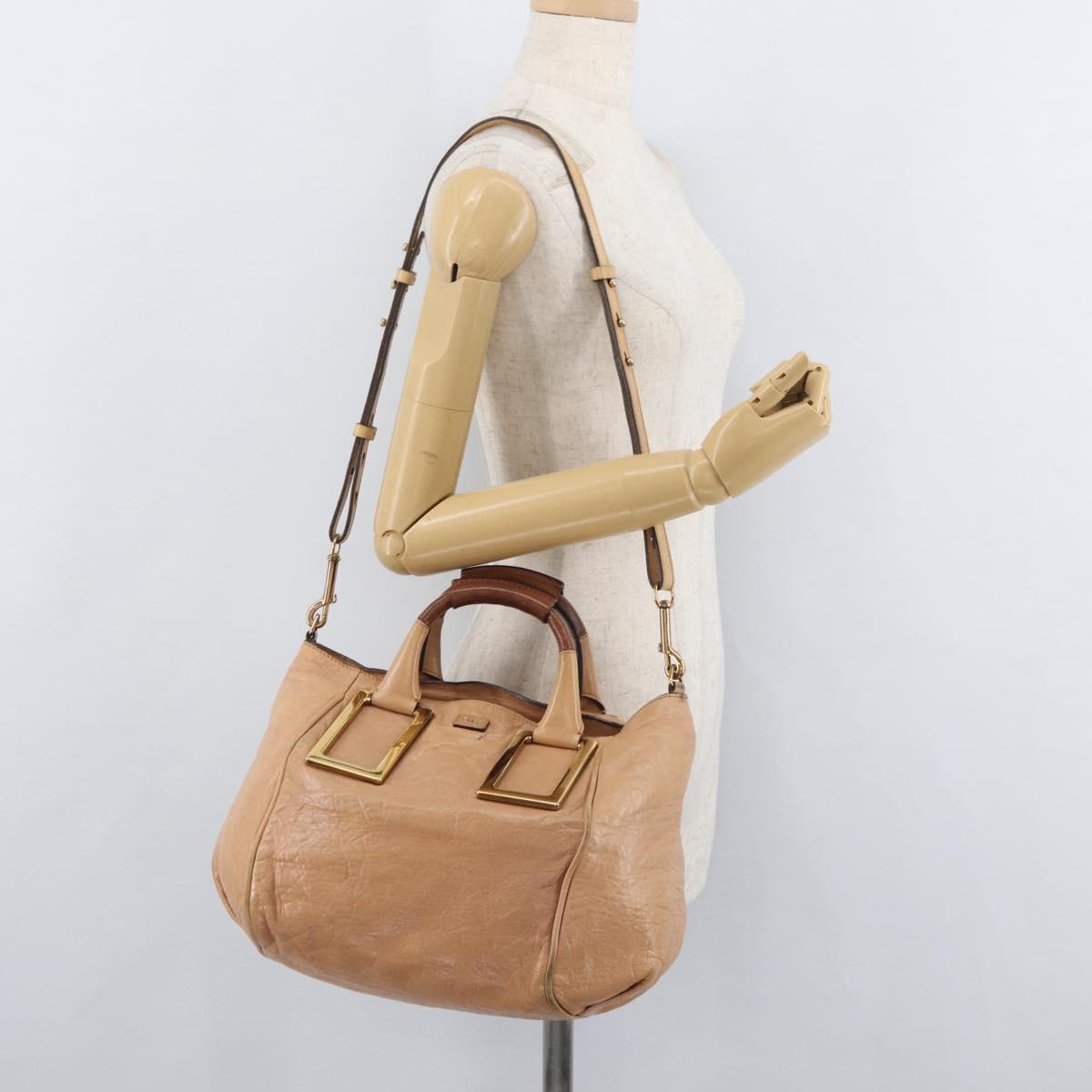 Chloe Etel Hand Bag Leather 2way Beige Gold Auth hk3719A