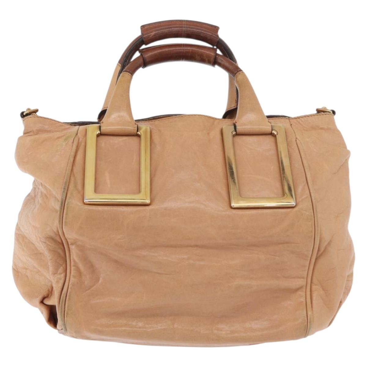 Chloe Etel Hand Bag Leather 2way Beige Gold Auth hk3719A
