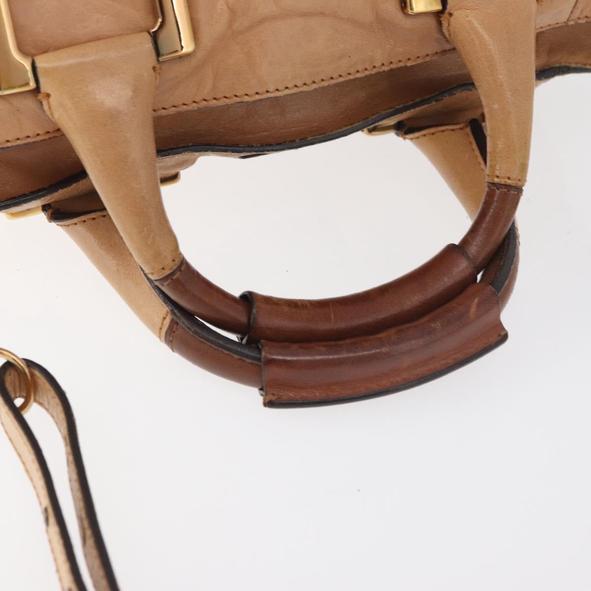 Chloe Etel Hand Bag Leather 2way Beige Gold Auth hk3719A