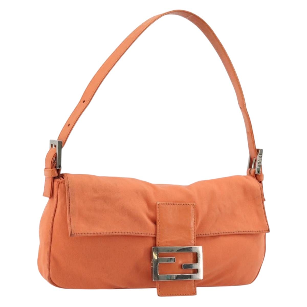FENDI Mamma Baguette Shoulder Bag Nylon Orange Silver Auth hk3724A