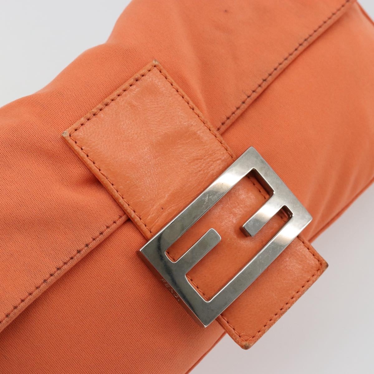 FENDI Mamma Baguette Shoulder Bag Nylon Orange Silver Auth hk3724A