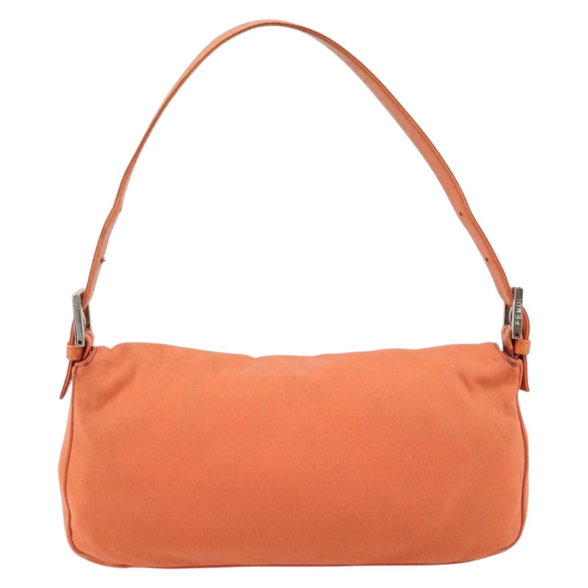 FENDI Mamma Baguette Shoulder Bag Nylon Orange Silver Auth hk3724A