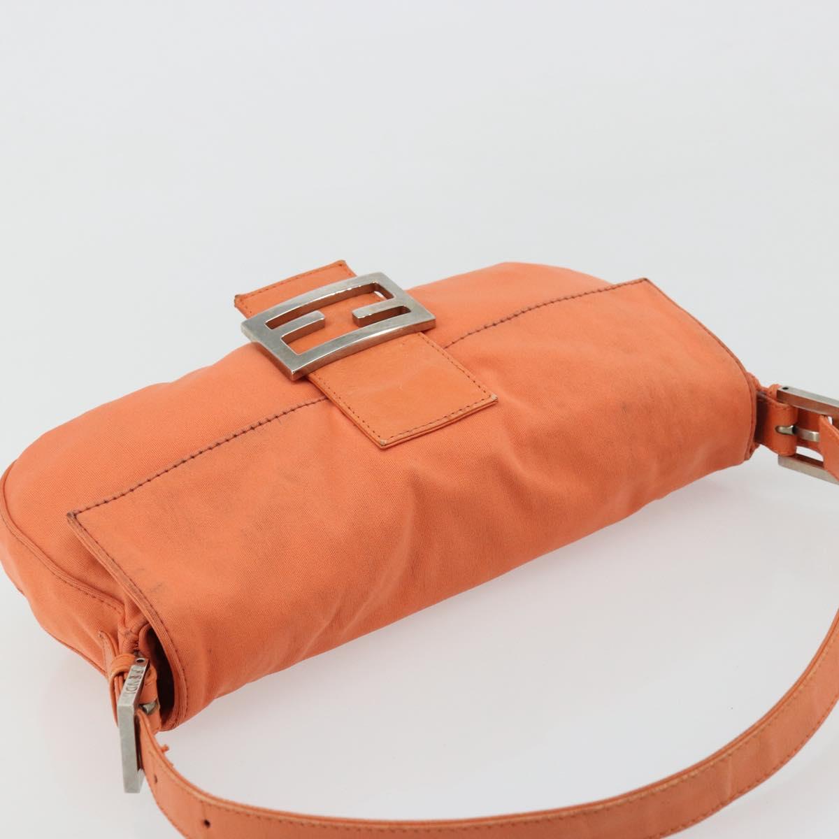 FENDI Mamma Baguette Shoulder Bag Nylon Orange Silver Auth hk3724A
