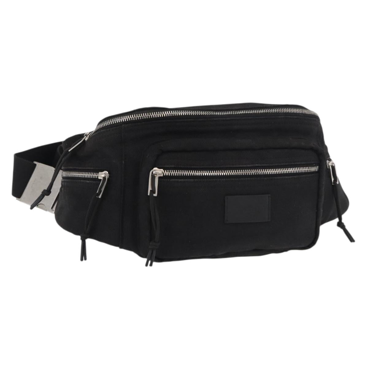 SAINT LAURENT Body Bag Canvas Black Silver 581375 Auth hk3728A