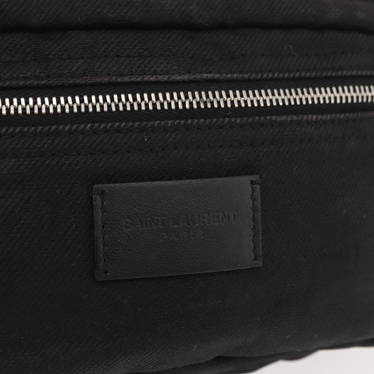 SAINT LAURENT Body Bag Canvas Black Silver 581375 Auth hk3728A