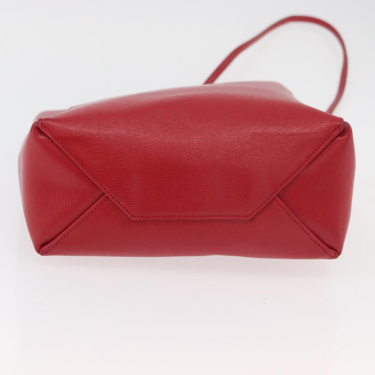 CELINE Vertical Cabas Tote Bag Leather 2way Red Silver Auth hk3730A