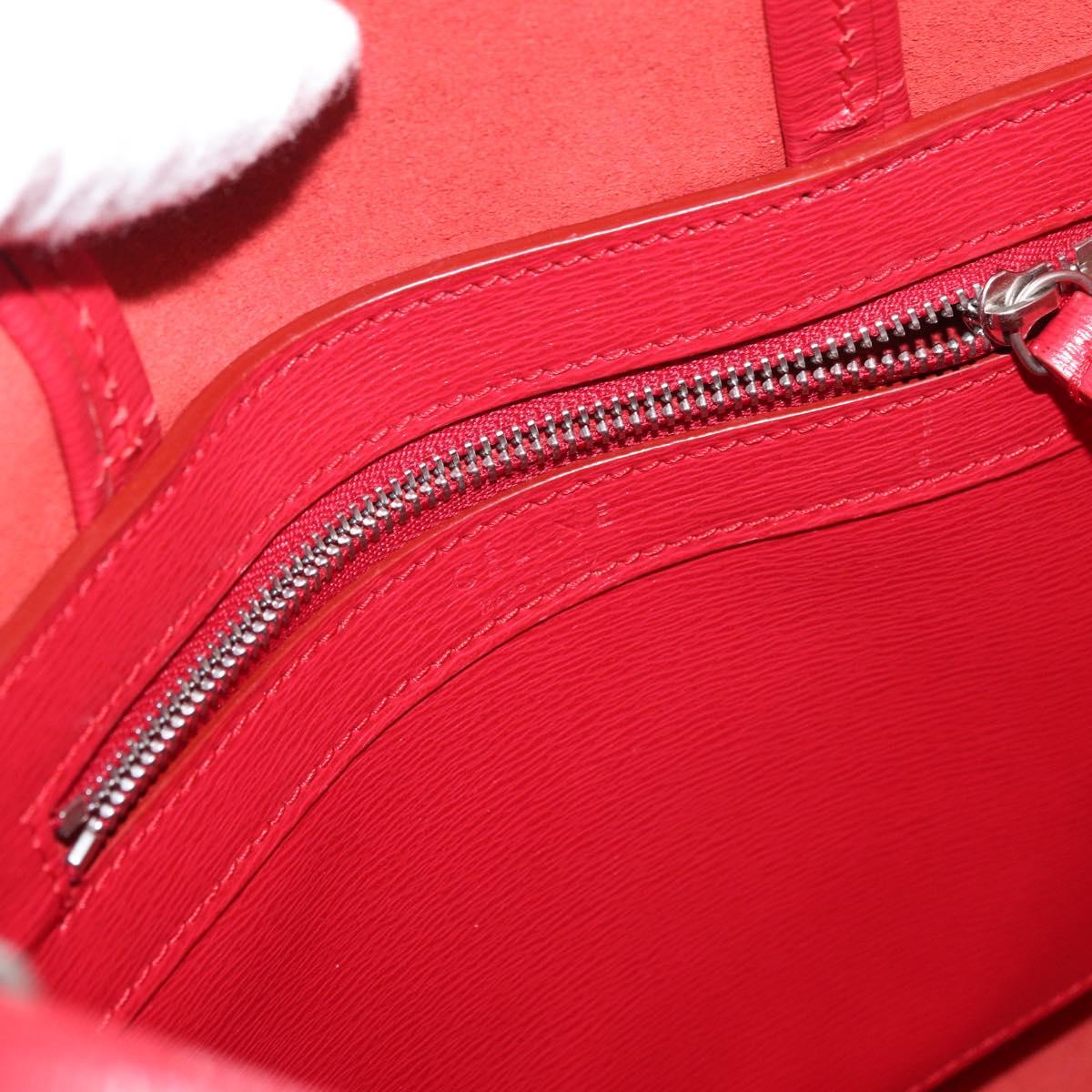 CELINE Vertical Cabas Tote Bag Leather 2way Red Silver Auth hk3730A