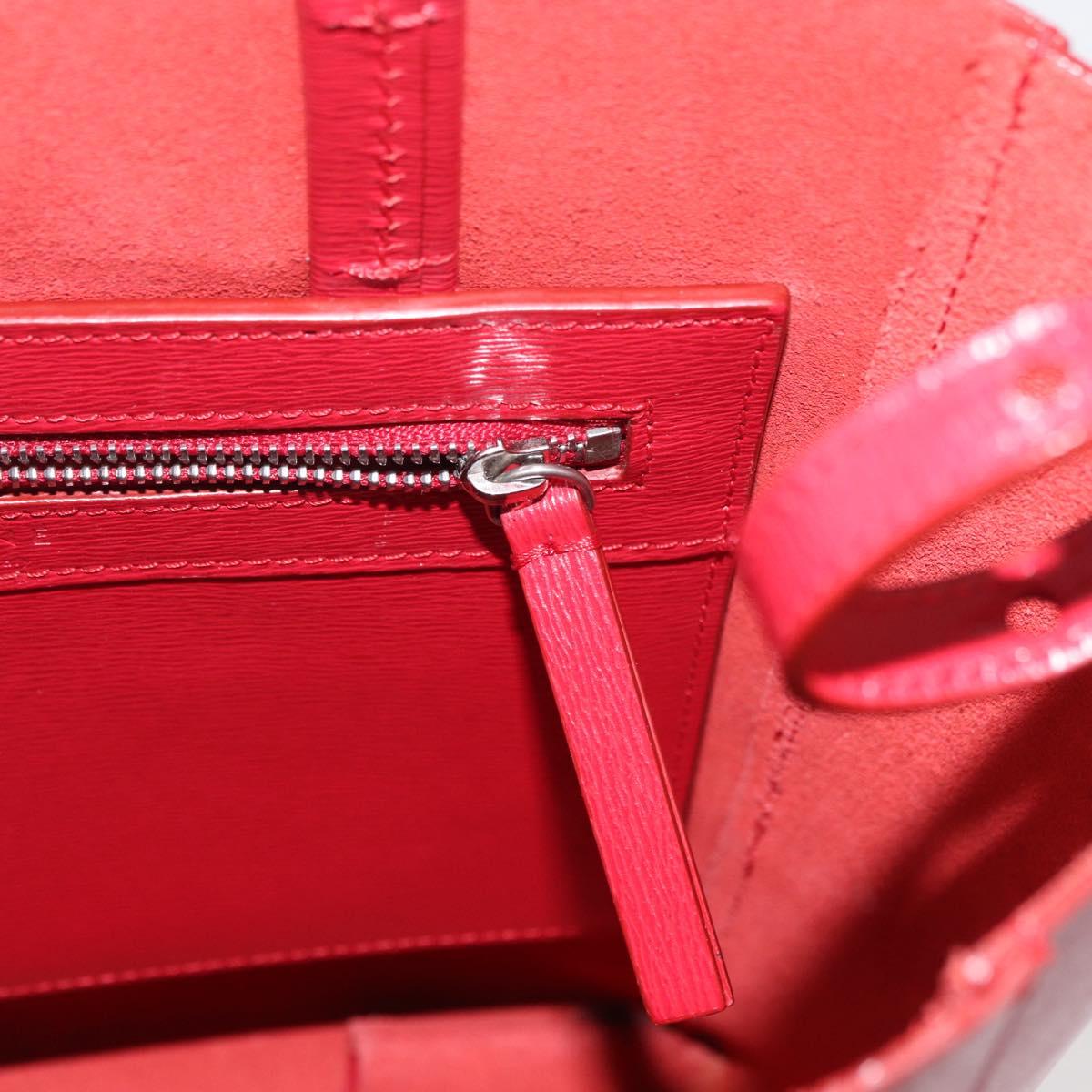CELINE Vertical Cabas Tote Bag Leather 2way Red Silver Auth hk3730A