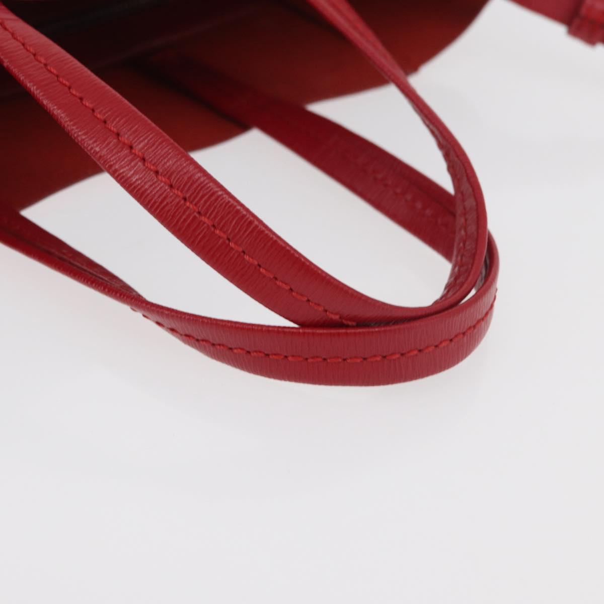 CELINE Vertical Cabas Tote Bag Leather 2way Red Silver Auth hk3730A