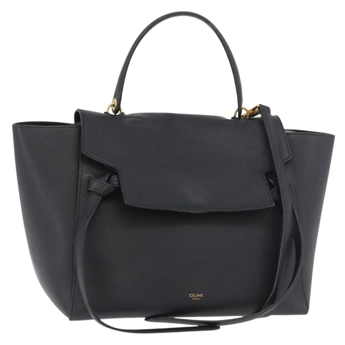 CELINE Belt bag Hand Bag Leather 2way Black Gold Auth hk3731