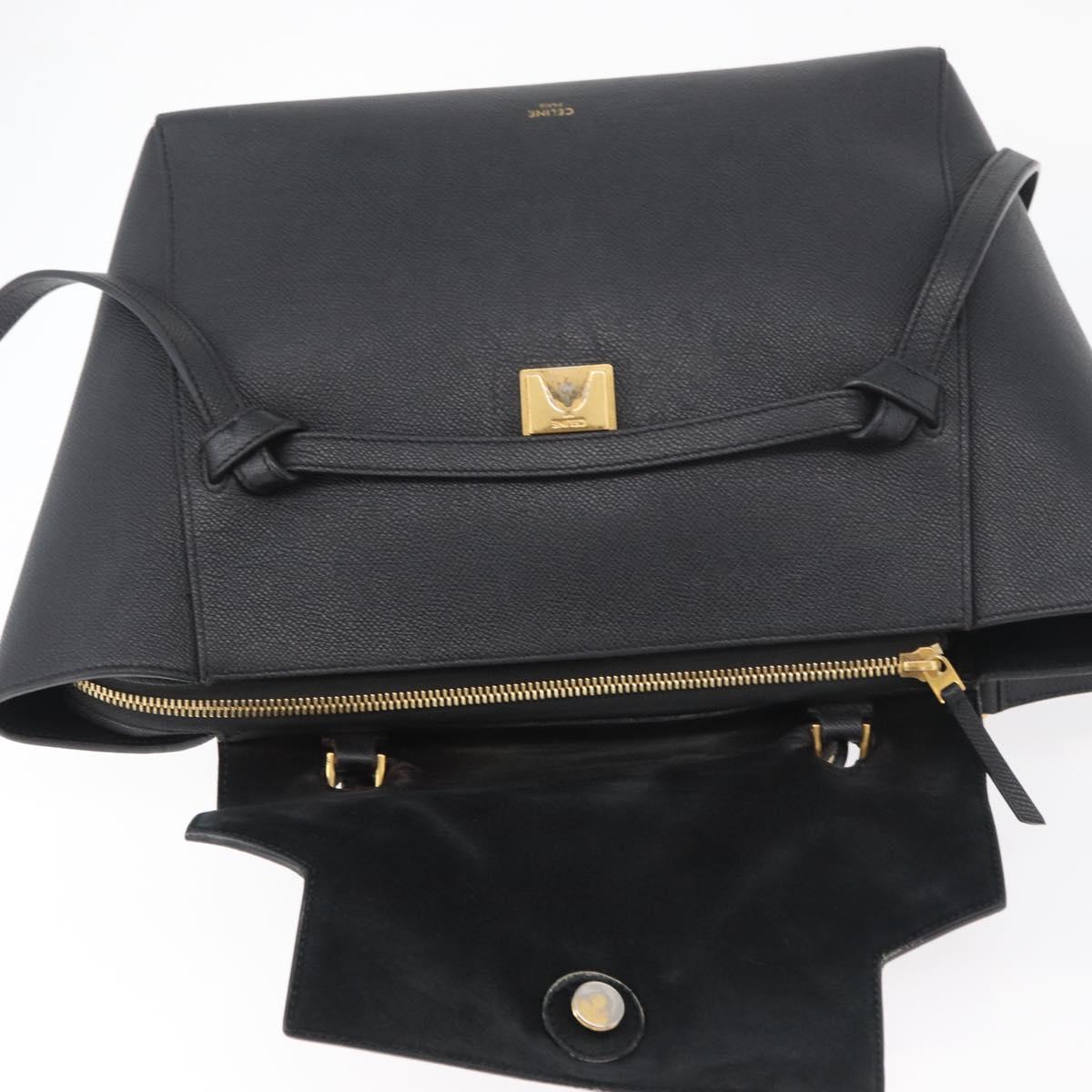 CELINE Belt bag Hand Bag Leather 2way Black Gold Auth hk3731