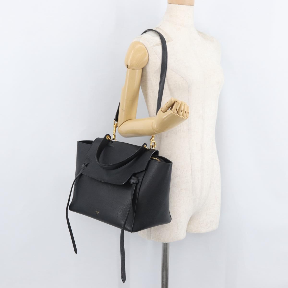 CELINE Belt bag Hand Bag Leather 2way Black Gold Auth hk3731