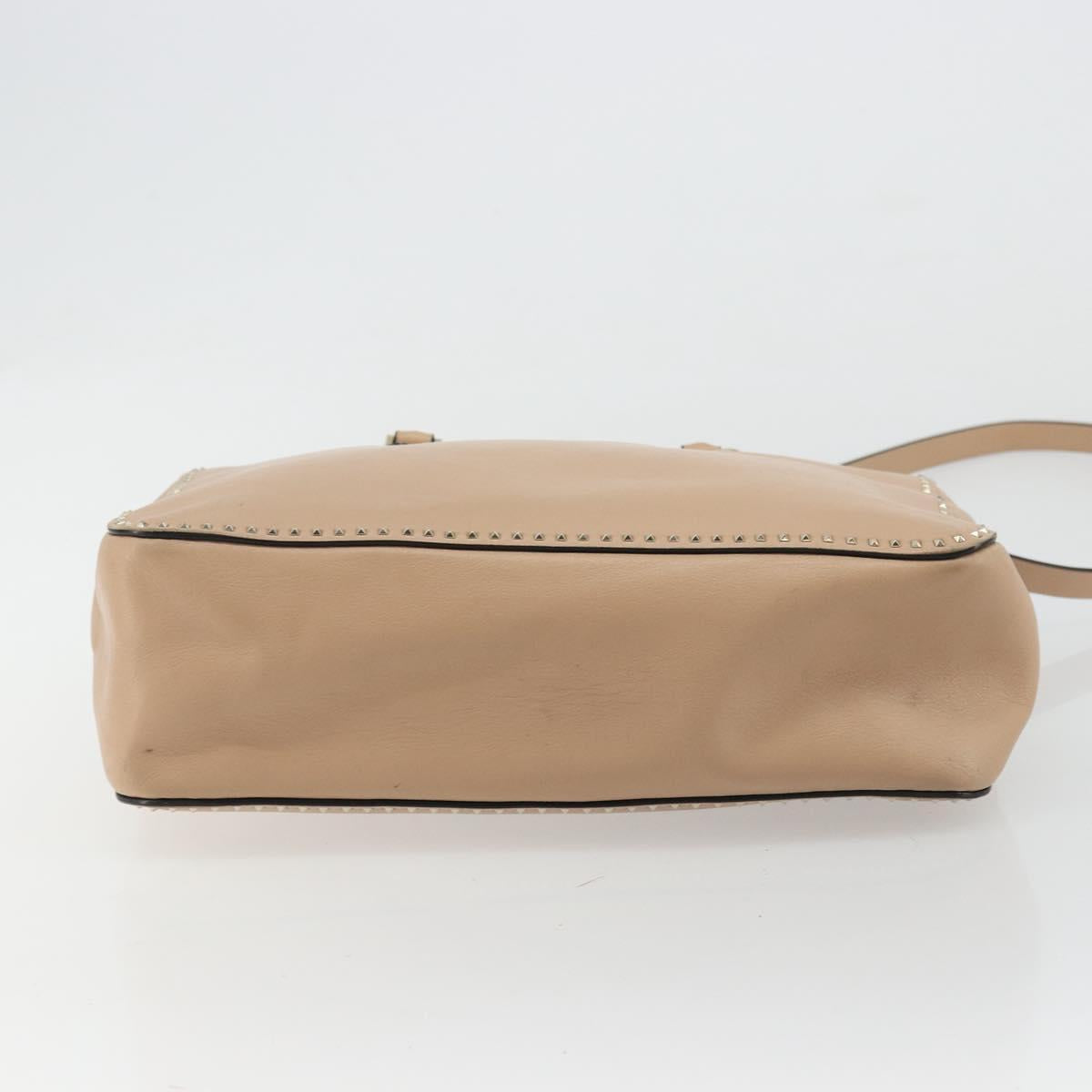 VALENTINO Hand Bag Leather 2way Beige Gold Auth hk3733A