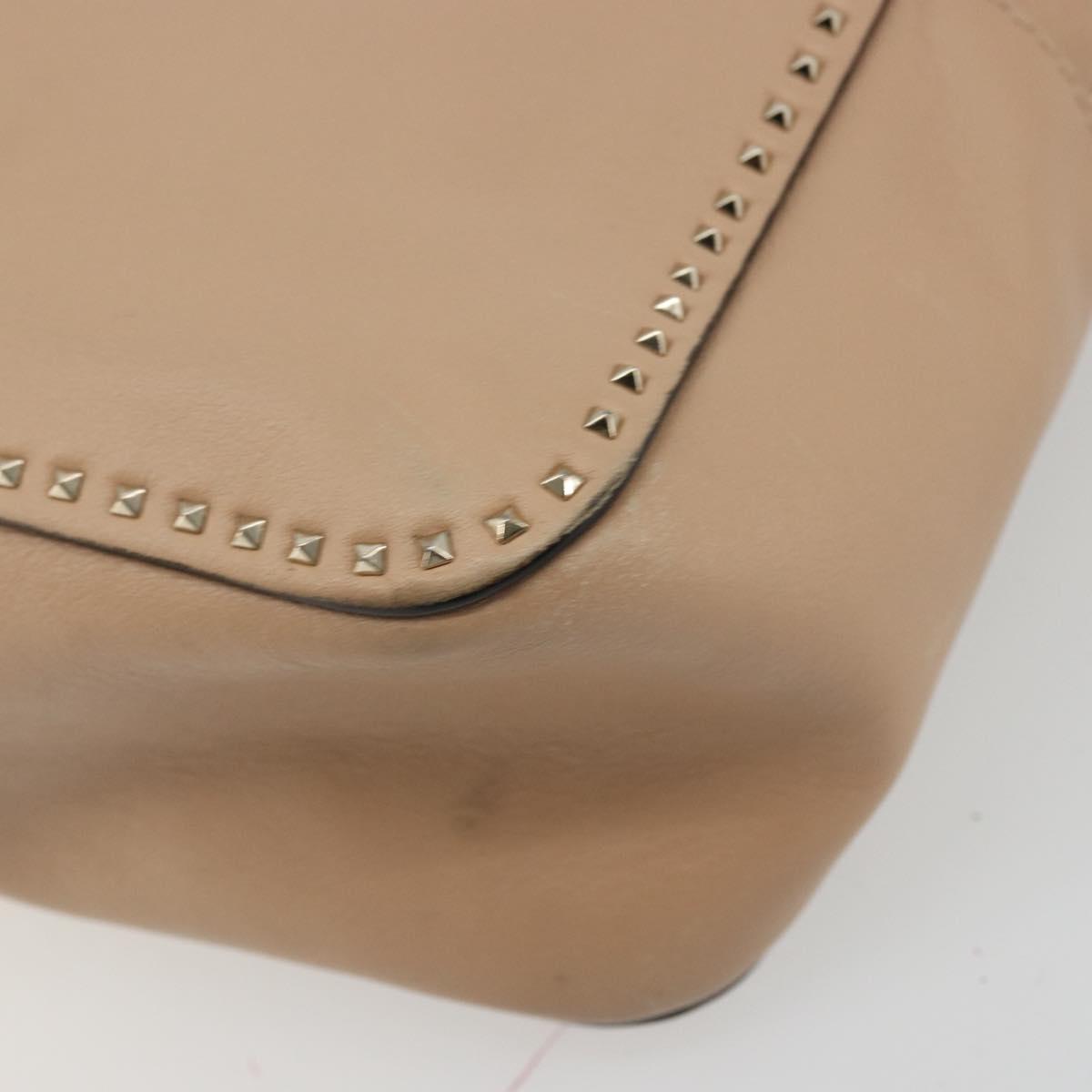 VALENTINO Hand Bag Leather 2way Beige Gold Auth hk3733A