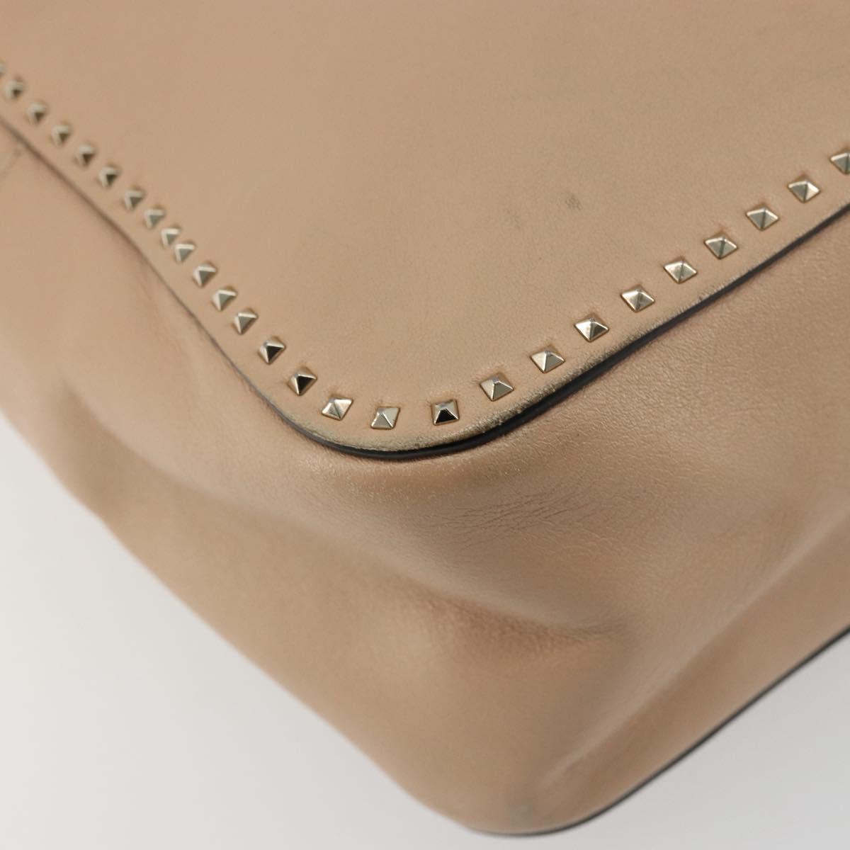 VALENTINO Hand Bag Leather 2way Beige Gold Auth hk3733A