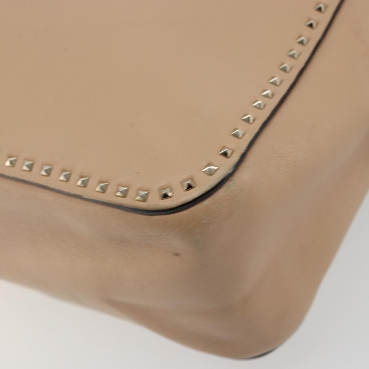 VALENTINO Hand Bag Leather 2way Beige Gold Auth hk3733A