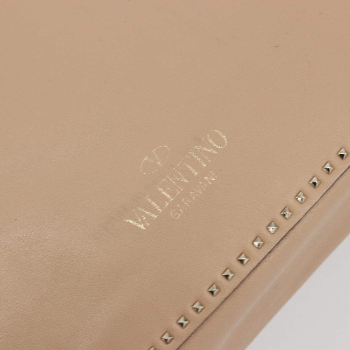 VALENTINO Hand Bag Leather 2way Beige Gold Auth hk3733A