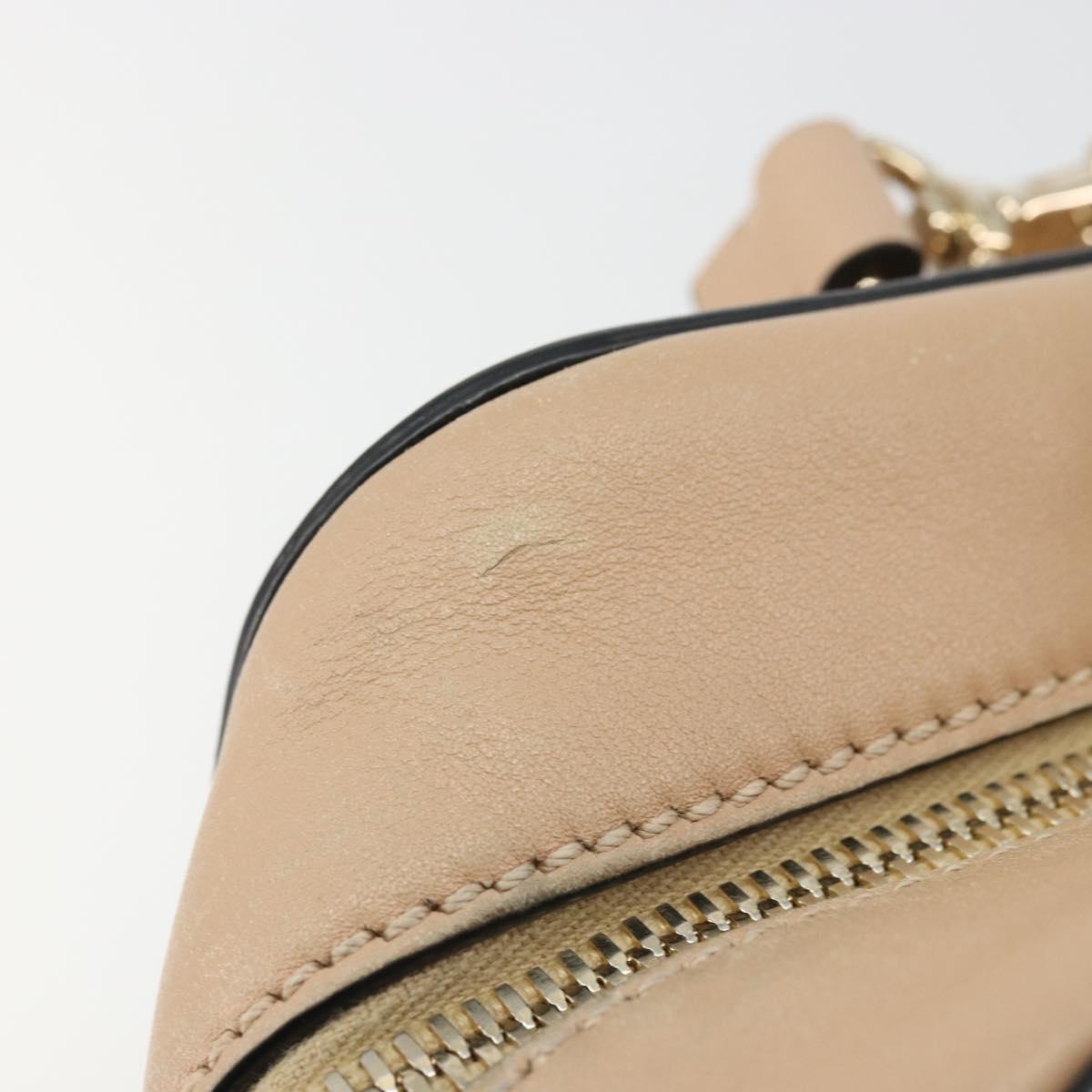 VALENTINO Hand Bag Leather 2way Beige Gold Auth hk3733A